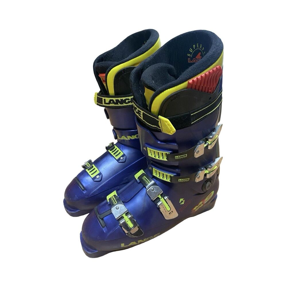 LANGE X9 ZERO Downhill Ski Boots Alpine Men’s Size 12 Blue Yellow 340mm *READ